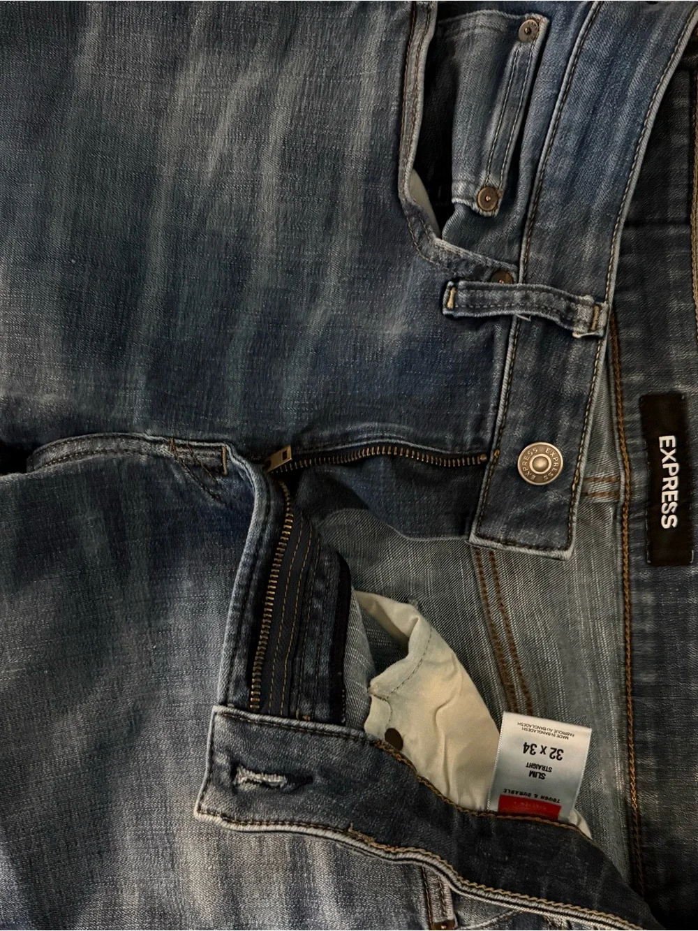 Express Men's Faded Blue Straight Jeans